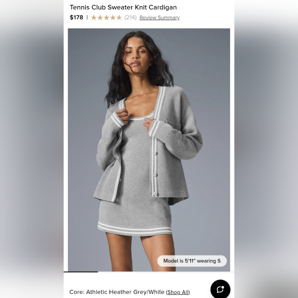 ALO Yoga | Tennis Club Sweater Knit Cardigan | Heather Grey and White | Medium